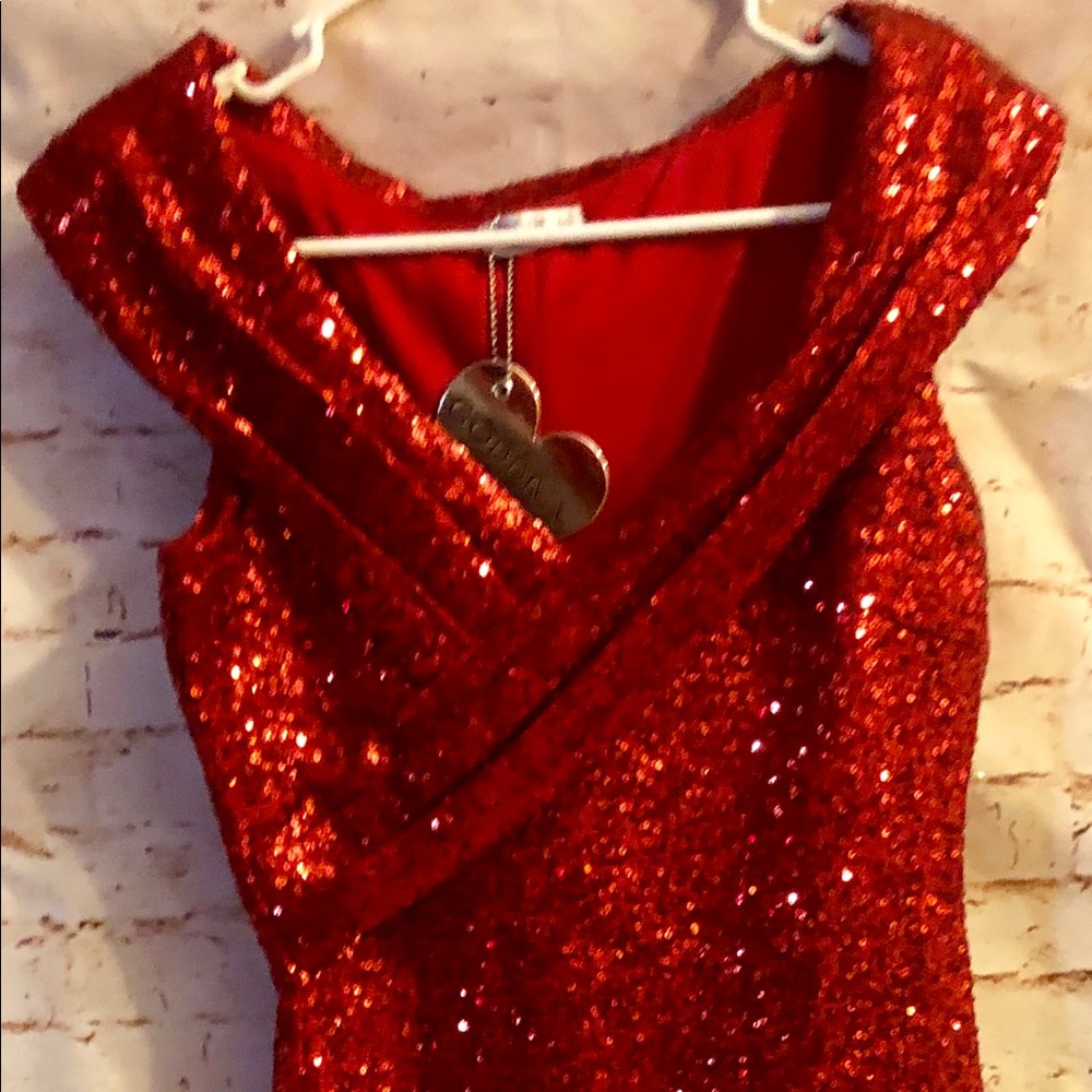 Goddiva red sequin party dress